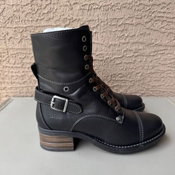 NEW Taos Crave Leather Boots Womens Size 7-7.5 US 38EU Black Moto Combat Prairie - Picture 3 of 15
